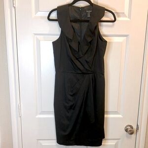 WHBM Black Sleeveless Cocktail Dress w/Ruffled V-Neckline & Draped Waist Size 4